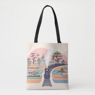 stoomtrein in een dromerig pastelbos - Mi Tote Bag