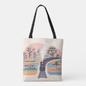 stoomtrein in een dromerig pastelbos - Mi Tote Bag (Achterkant)