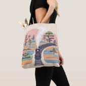 stoomtrein in een dromerig pastelbos - Mi Tote Bag (Dichtbij)