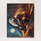 Stoomtrein in het bos bij nacht legpuzzel (Verticaal)