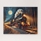 Stoomtrein in het bos bij nacht legpuzzel (Horizontaal)