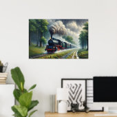 Stoomtrein in het regenwoud, spoorweg poster (Thuiskantoor)