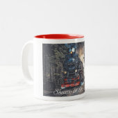 Stoomtrein in het schilderij van Bossen Tweekleurige Koffiemok (Voorkant links)