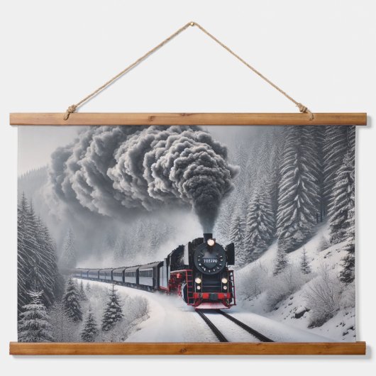 stoomtrein in Snowy Forest Hangend Wandkleed (Voorkant)