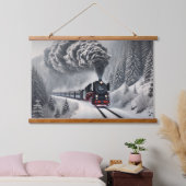  stoomtrein in Snowy Forest Hangend Wandkleed (Slaapkamer)