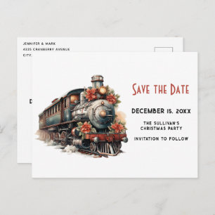 Stoomtrein Kerstmis Save the Date Uitnodiging Briefkaart