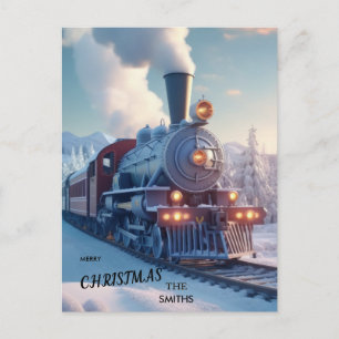 Stoomtrein Kerstmis Vintage Motor Sneeuw Boslandsc Briefkaart