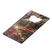 stoomtrein - koplicht creditkaart flessenopener (Voorkant Gekanteld)