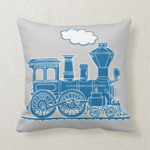 Stoomtrein locomotief blauw grijze kussensloop kussen