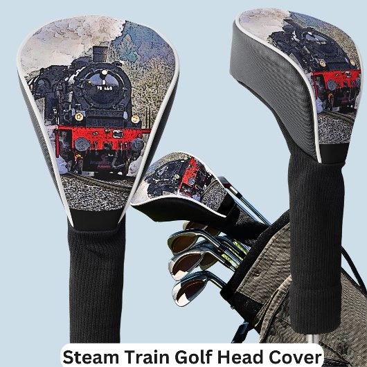 Stoomtrein locomotief in de sneeuw golfheadcover