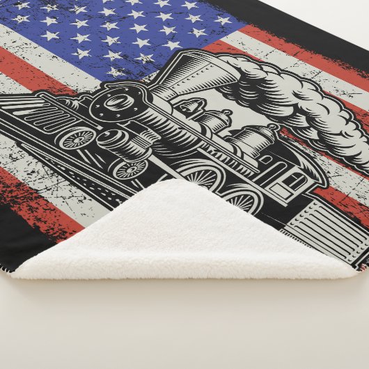 Stoomtrein motor op Amerikaanse vlag Sherpa Deken (3/4)