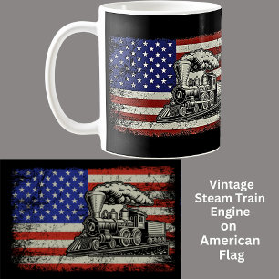 Stoomtrein Motor Railroads op Amerikaanse Vlag Koffiemok
