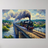 Stoomtrein op Bridge Painting Poster (Voorkant)
