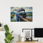 Stoomtrein op Bridge Painting Poster (Thuiskantoor)
