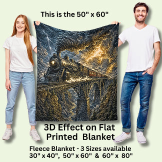 Stoomtrein op een Brug (3D-effect) Fleece Deken