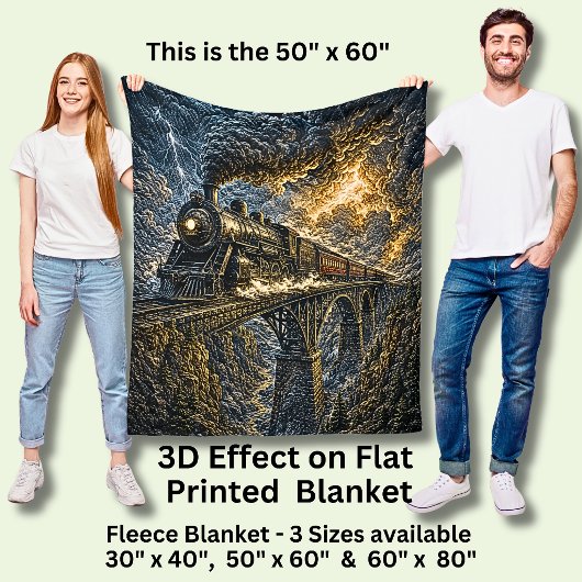 Stoomtrein op een Brug (3D-effect) Fleece Deken