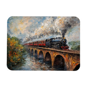Stoomtrein op een Brug - Olie Schilderij Magneet