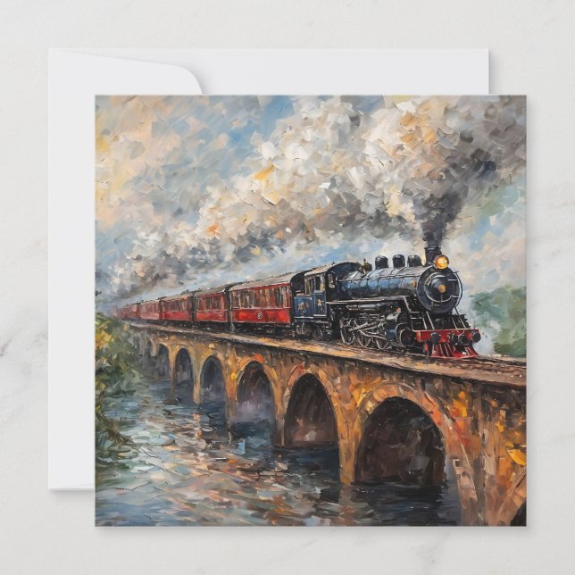 Stoomtrein op een brug - olieverfschilderij (Voorkant)