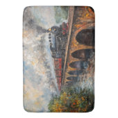 Stoomtrein op een brug - olieverfschilderij badmat (Voorkant Verticaal)
