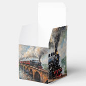 Stoomtrein op een brug - olieverfschilderij bedankdoosjes (Geopend)