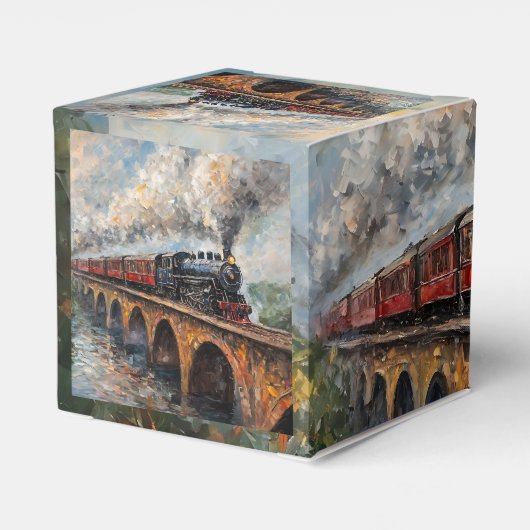 Stoomtrein op een brug - olieverfschilderij bedankdoosjes (Achterkant)