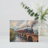 Stoomtrein op een brug - olieverfschilderij briefkaart (Staand voorkant)
