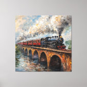 Stoomtrein op een brug - olieverfschilderij canvas afdruk (Voorkant)