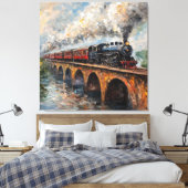 Stoomtrein op een brug - olieverfschilderij canvas afdruk (Insitu (Slaapkamer))
