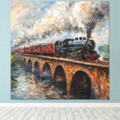 Stoomtrein op een brug - olieverfschilderij canvas afdruk (Insitu (Houten vloer))