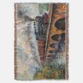 Stoomtrein op een brug - olieverfschilderij deken (Voorkant Verticaal)