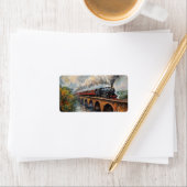 Stoomtrein op een brug - olieverfschilderij etiket (Insitu)