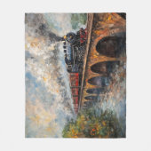 Stoomtrein op een brug - olieverfschilderij fleece deken (Voorkant)