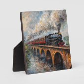 Stoomtrein op een brug - olieverfschilderij fotoplaat (Voorkant)