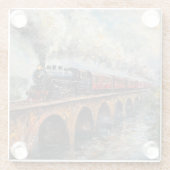 Stoomtrein op een brug - olieverfschilderij glazen onderzetter (Achterkant)