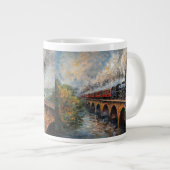 Stoomtrein op een brug - olieverfschilderij grote koffiekop (Voorkant rechts)