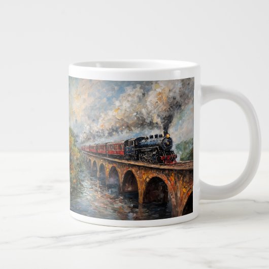 Stoomtrein op een brug - olieverfschilderij grote koffiekop (Rechts)