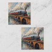 Stoomtrein op een brug - olieverfschilderij informatiekaartje (Voorkant / Achterkant)