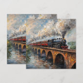 Stoomtrein op een brug - olieverfschilderij kaart (Voorkant / Achterkant)