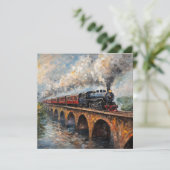 Stoomtrein op een brug - olieverfschilderij kaart (Staand voorkant)