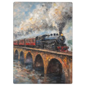 Stoomtrein op een brug - olieverfschilderij klembord (Achterkant)