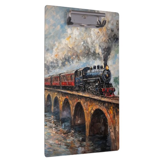 Stoomtrein op een brug - olieverfschilderij klembord (Rechts)