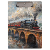 Stoomtrein op een brug - olieverfschilderij klembord (Voorkant)