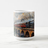 Stoomtrein op een brug - olieverfschilderij koffiemok (Center)