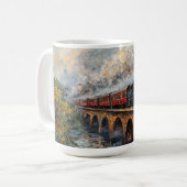 Stoomtrein op een brug - olieverfschilderij koffiemok (Voorkant links)