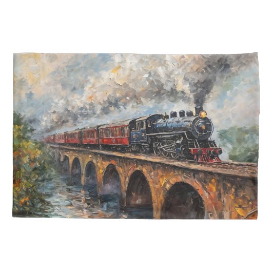 Stoomtrein op een brug - olieverfschilderij kussensloop (Achterkant)