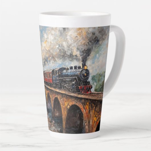 Stoomtrein op een brug - olieverfschilderij latte mok (Rechterhoek)