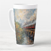 Stoomtrein op een brug - olieverfschilderij latte mok (Linkerhoek)