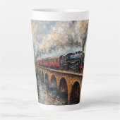 Stoomtrein op een brug - olieverfschilderij latte mok (Voorkant)