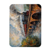 Stoomtrein op een brug - olieverfschilderij magneet (Verticaal)