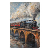 Stoomtrein op een brug - olieverfschilderij mini klembord (Achterkant)
